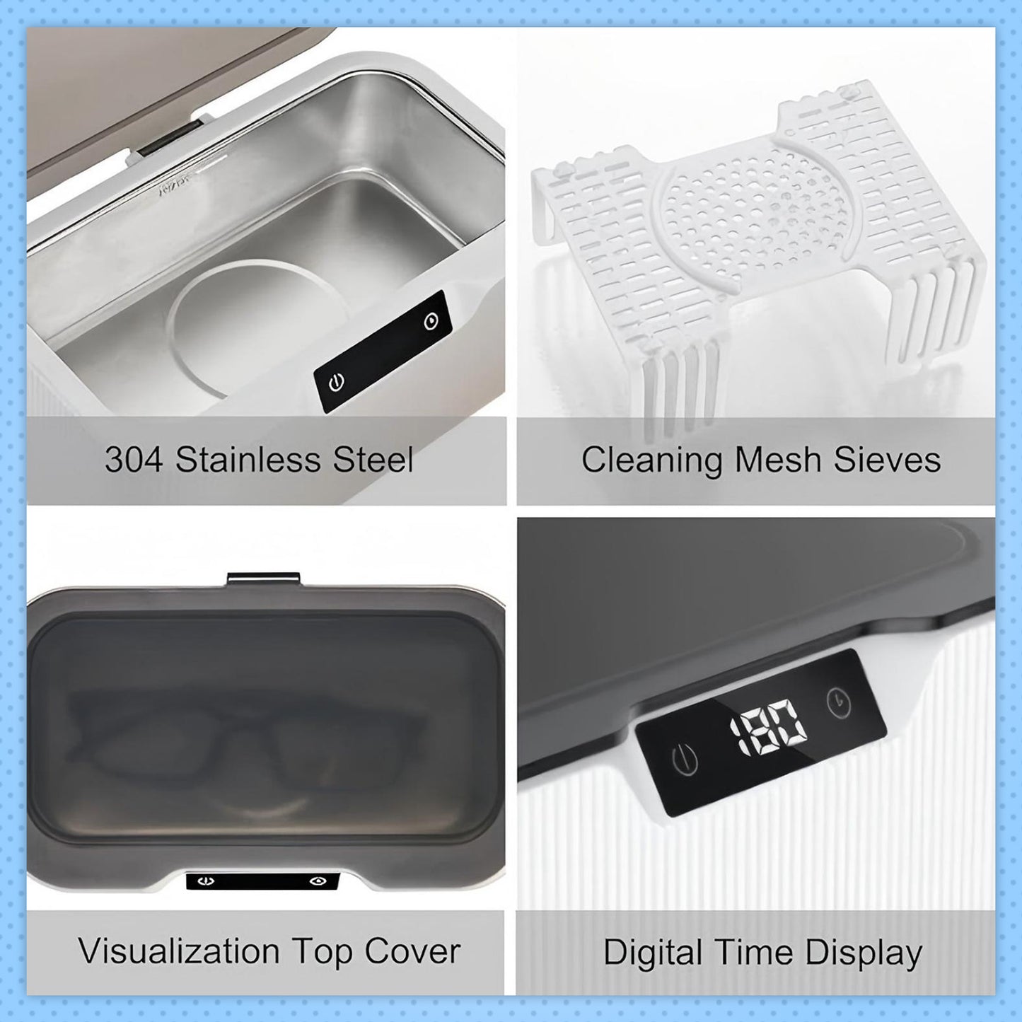 Behome Ultrasonic Jewelry Cleaner, 17oz 47KHz Professional Jewelry Cleaner, 3 Modes with Digital Timer, Portable Ultrasonic Cleaner for Jewelry, Eyeglasses, Rings, Watch Strap, White