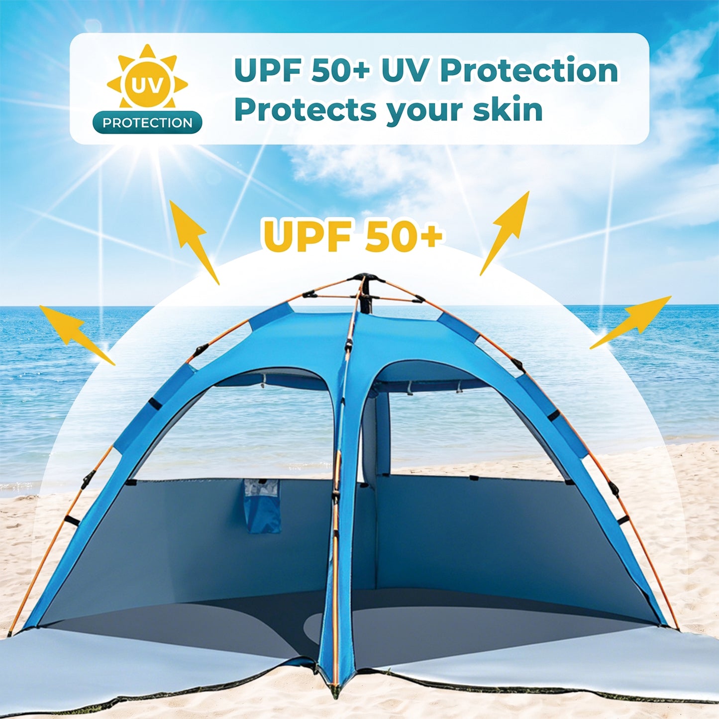 BN-LINK Pop up Beach Tent, 2-3 Person Beach Tent Sun Shelter, Breathable Mesh Window,UPF 50+ UV Protection,Portable Lightweight Beach Shade for Outdoor Camping, Fishing, Family Picnics,Blue