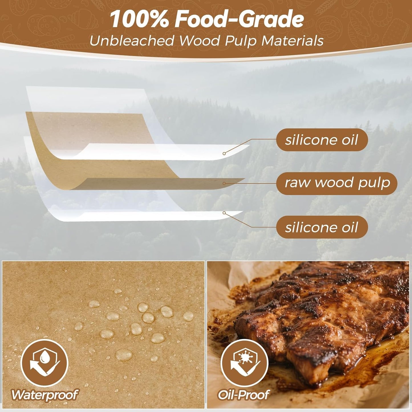 Behome Unbleached Parchment Paper Roll, 15in x 210ft Non Stick Parchment Paper with Serrated Cutter, for Baking, Cooking, Grilling, Steaming and Air Fryer, 260 Sq.ft