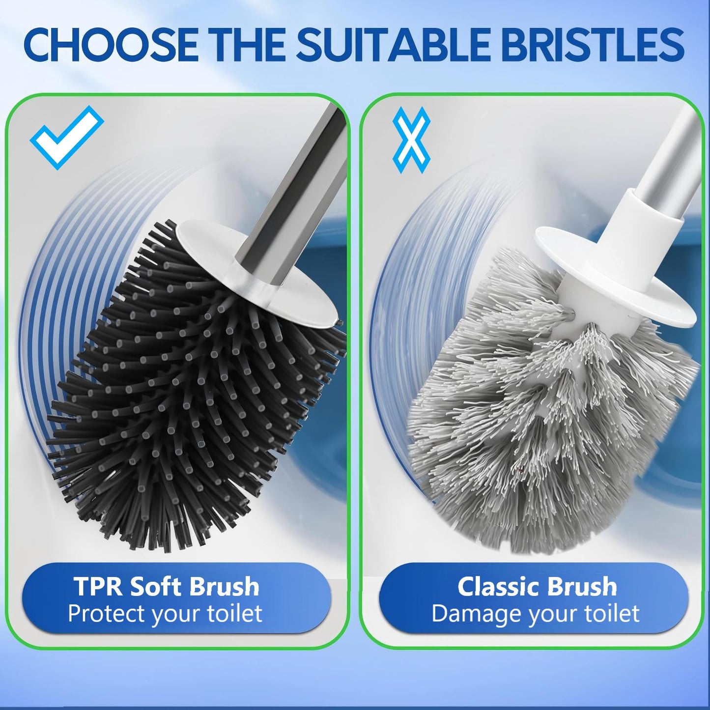 Behome Toilet Bowl Brush and Holder, Silicone Toilet Cleaner Brush with Quick Drying Holder, Deep Cleaning & Drip-Proof, Toilet Brushes for Bathroom