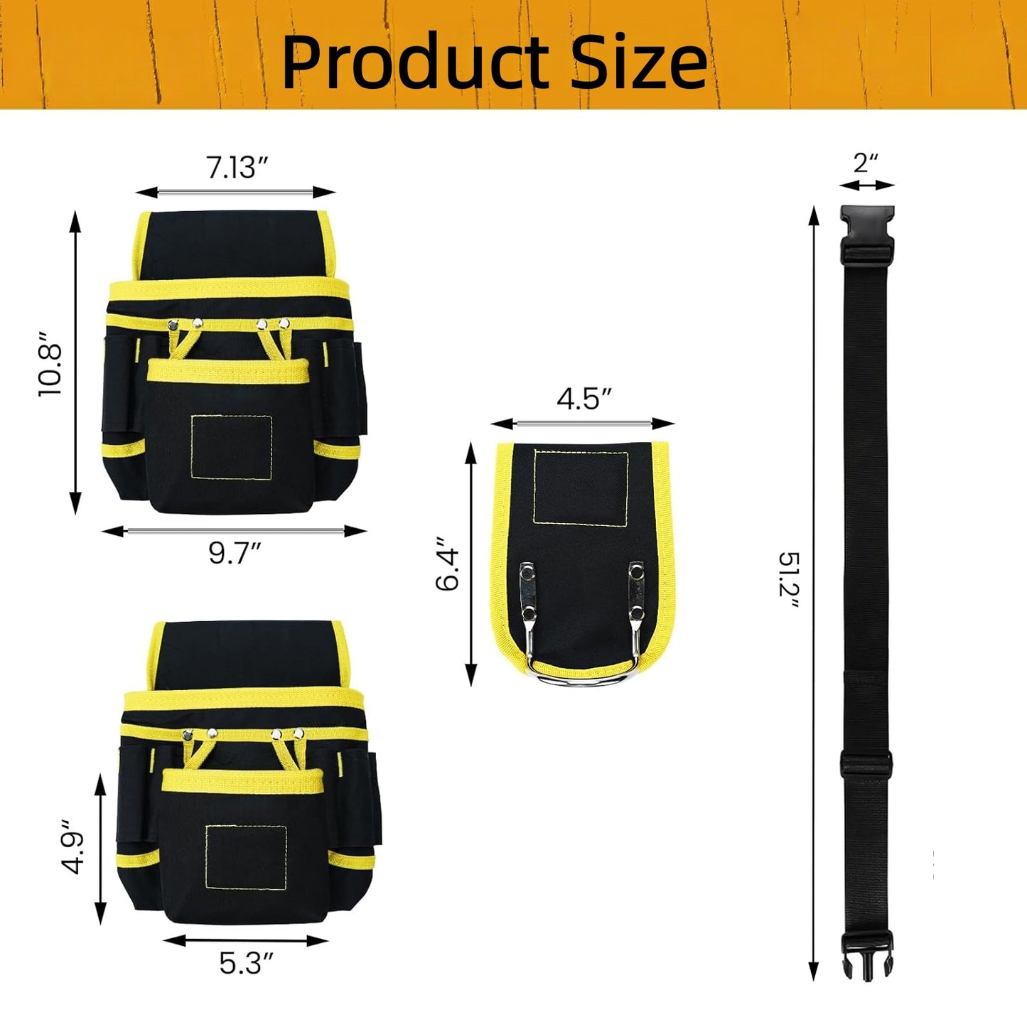 Behome Tool Belt, 26 Pockets Heavy Duty Tool Pouch, Detachable Adjustable Utility Belt Work Bags for Electrician, Carpenter, Black and Yellow
