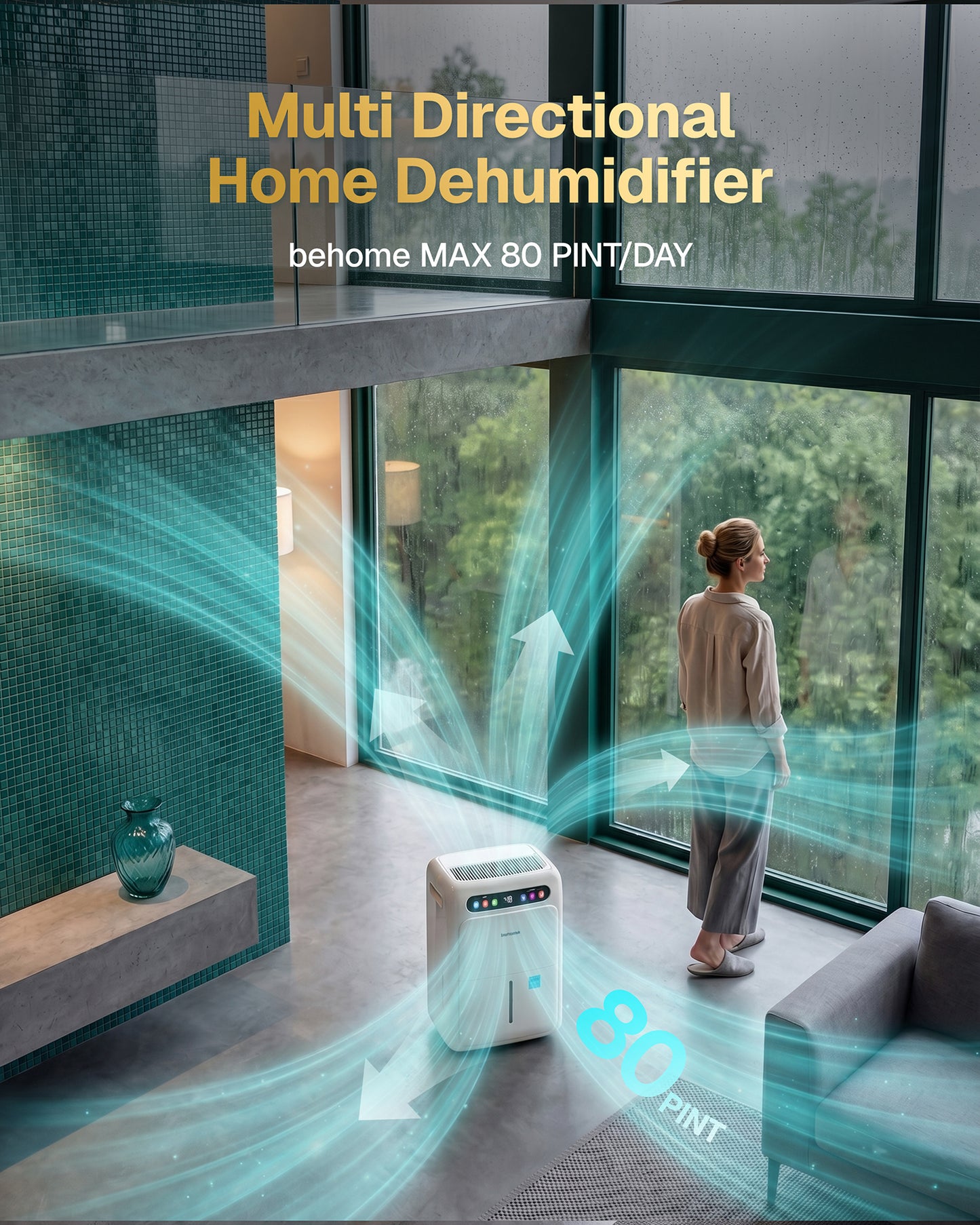 Behome 4500 Sq.Ft Energy Star Most Efficient 2026 Dehumidifier Intelligent Humidistat Max 80 Pint/Day Smart Compressor Dehumidifier with Drain Hose for Basement,Home,Bedroom,Bathroom