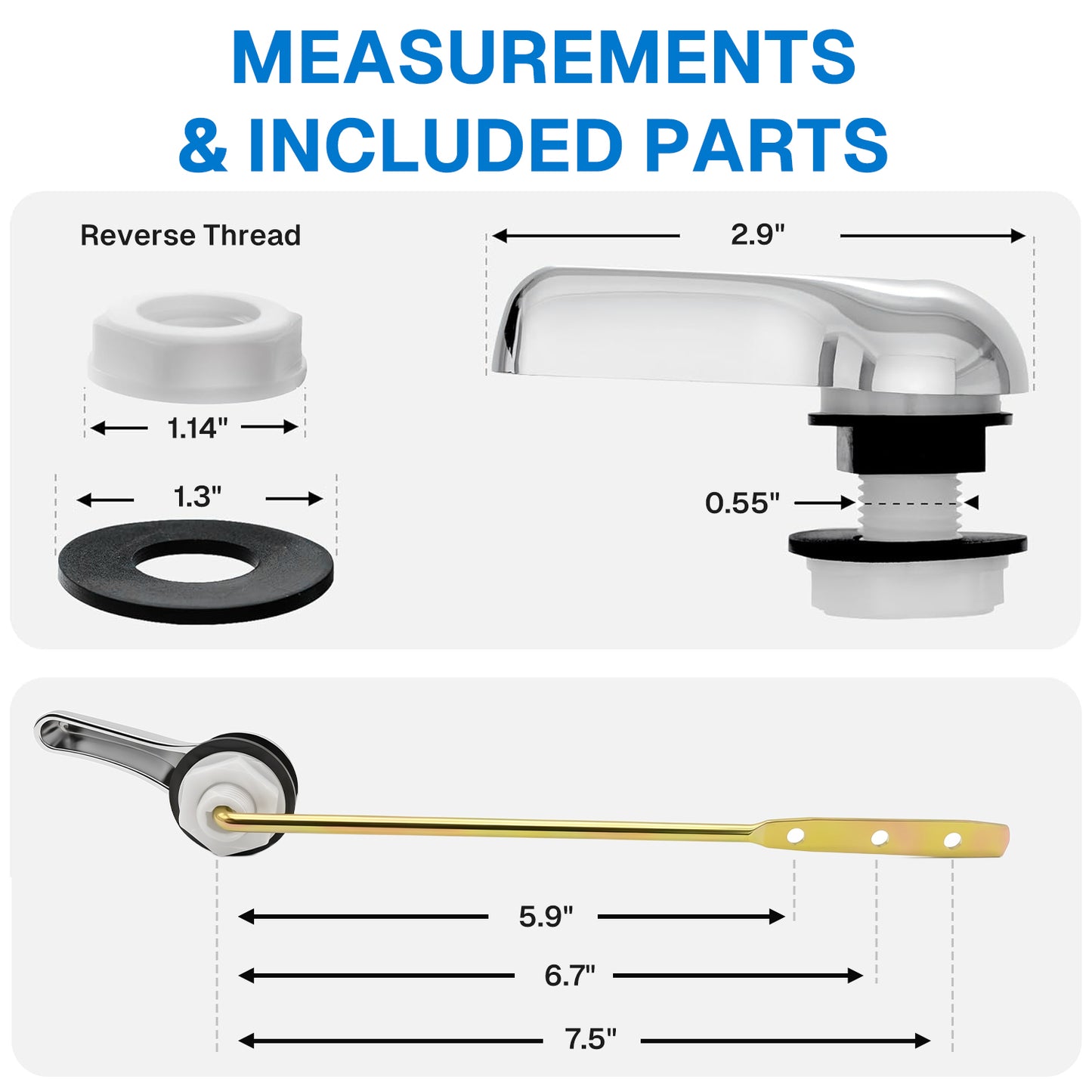 Behome 2 Pack Front Mount Toilet Handle Replacement Kit, Universal Toilet Flush Handle with Stainless Steel Flapper Chains, Toilet Flush Tank Lever, Brushed Nickel