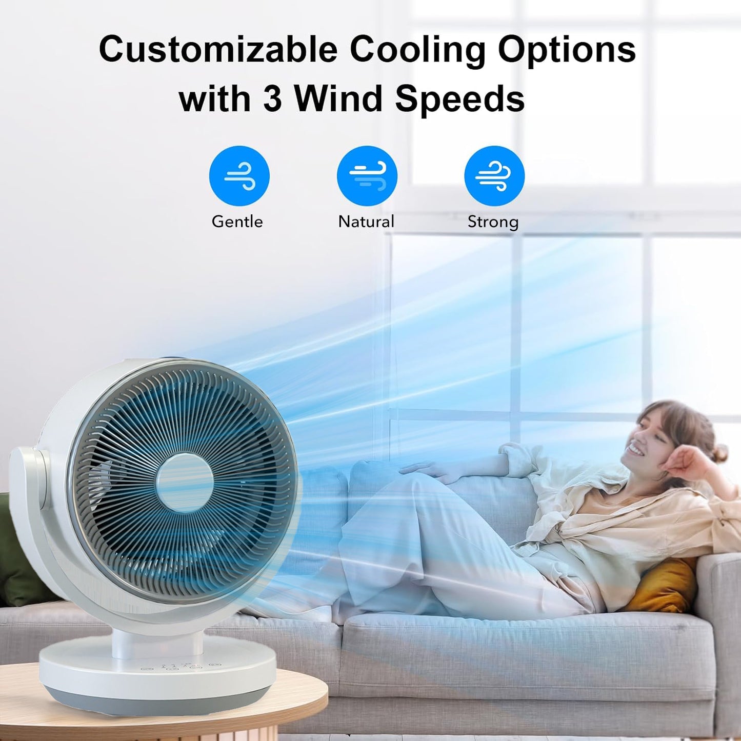 BN-LINK Desk Fan With 3 Speeds & Timer, 10’’ Quiet Air Circulator Fans, Touch Operation, 90°Auto-Oscillating Fan With Aromatherapy Box, Smart Table Fan For Bedroom, Home And Office