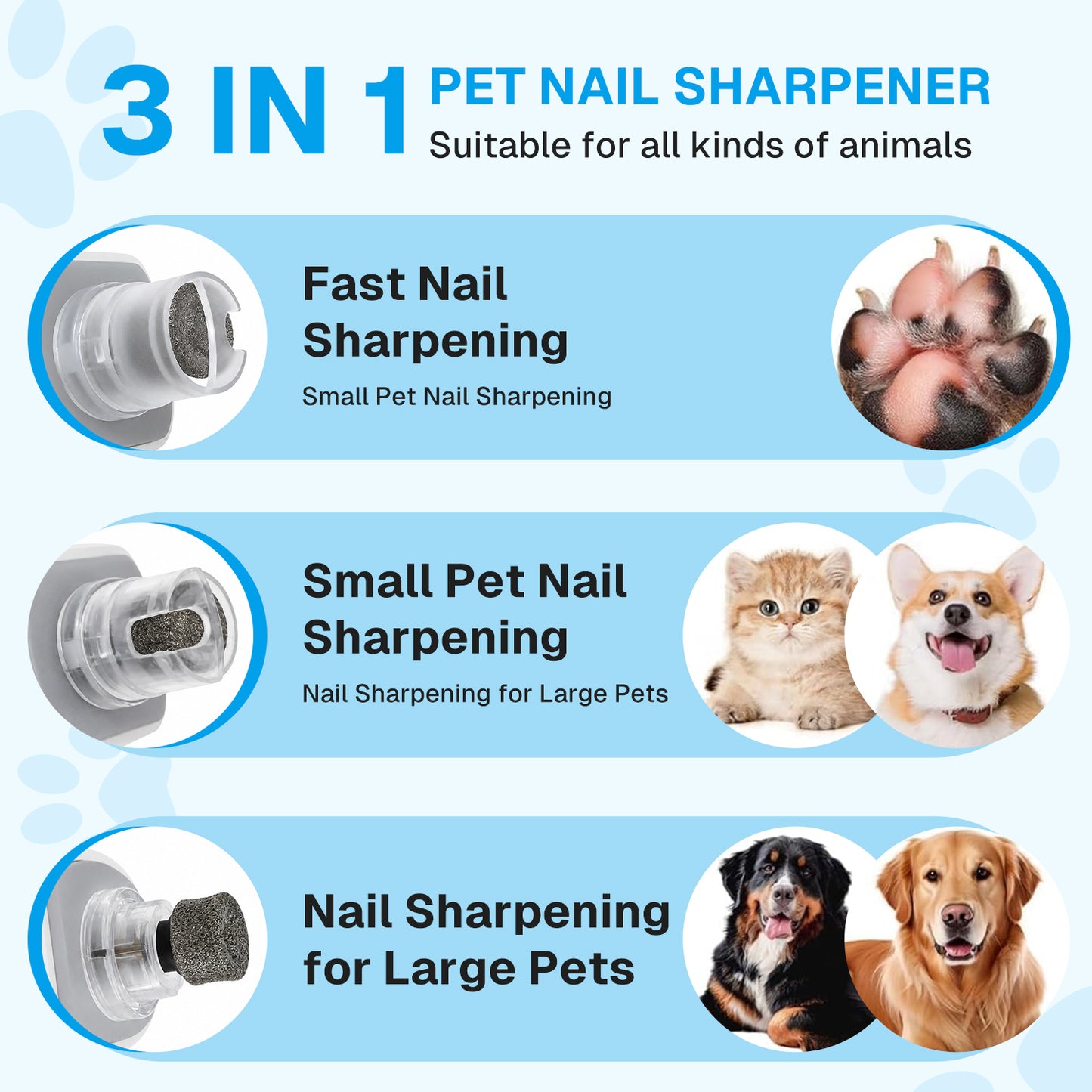 Behome 6-Speed Dog Nail Grinder, Electric Pet Nail Grinder with 3-Level LED Light & Extra Grinder Head, Painless Pet Nail Trimmer for Small to Large Dogs