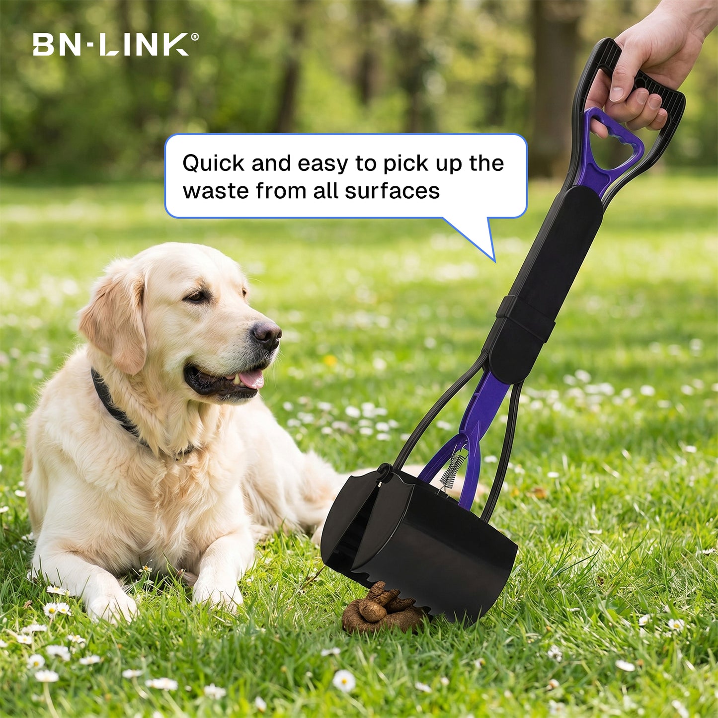 BN-LINK Pooper Scooper with Waste Bags & Storage Box, 23.6'' Foldable Unbreakable Dog Poop Scooper, Long-Handle Lightweight Poop Grabber for Small/Medium/Large Dogs