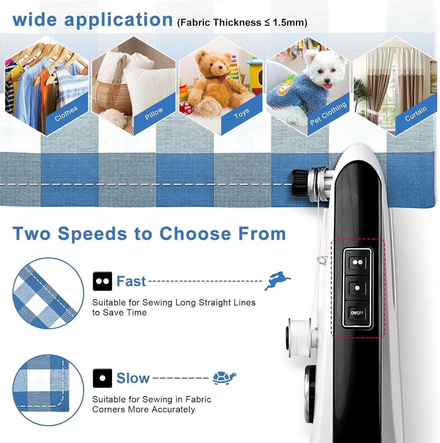 Behome Handheld Sewing Machine with Two Speeds, Mini Sewing Machine for Clothes, Fabrics, and Quick Home Repairs