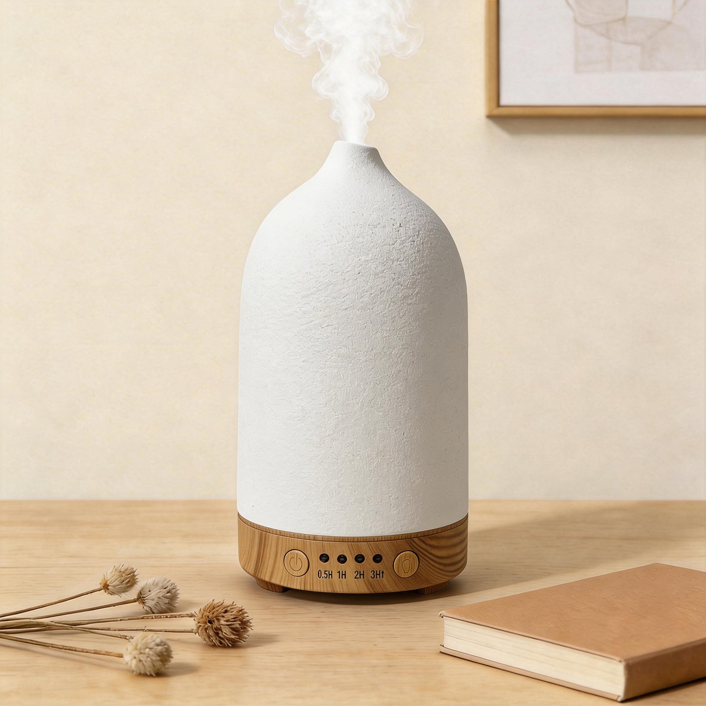 Behome 100ML Ceramic Essential Oil Diffuser, Ultrasonic Diffuser with 7-Color LED Lights, Scent Diffuser with Timer & Auto Shut-Off, for Home, Office, Yoga