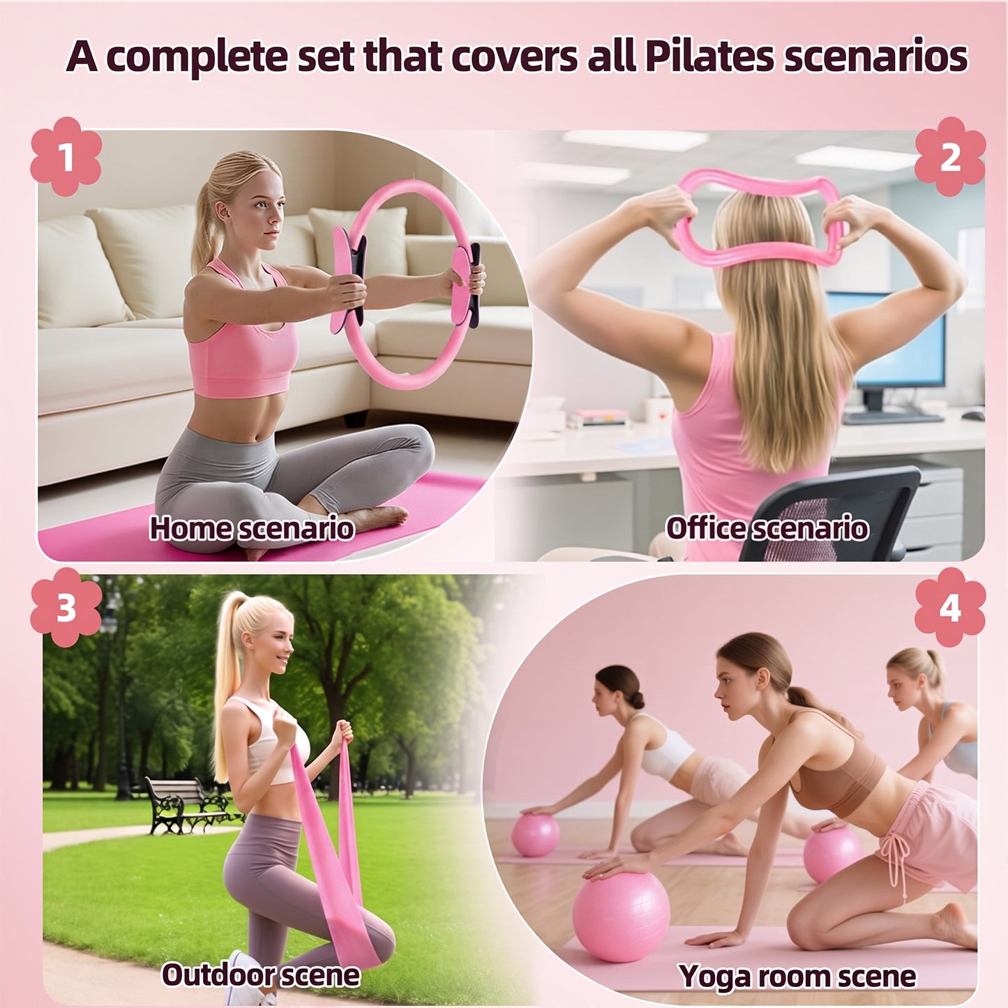Behome 14PCS Pilates Kit for Women, Home Workout Pilates Equipment with Pilates Ring and Ball, 5 Resistance Bands & Grip Socks, Pilates Set for Strength Training and Toning