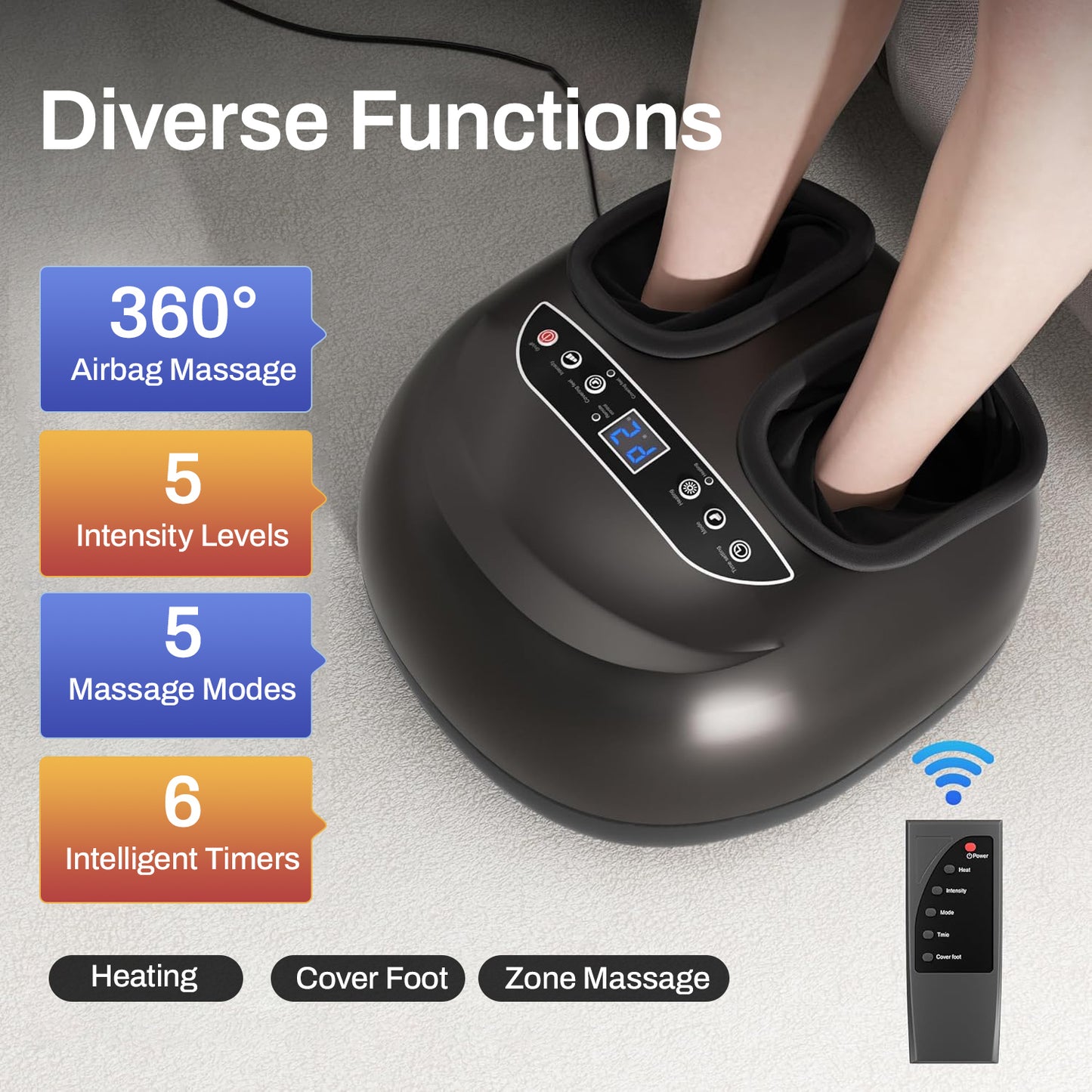 Behome Foot Massager Machine with Heat & 5 Deep-Kneading Modes, 5 Massage Levels & Timer, Remote Control Deep Kneading Machine for Plantar Fasciitis, for Home and Office Use