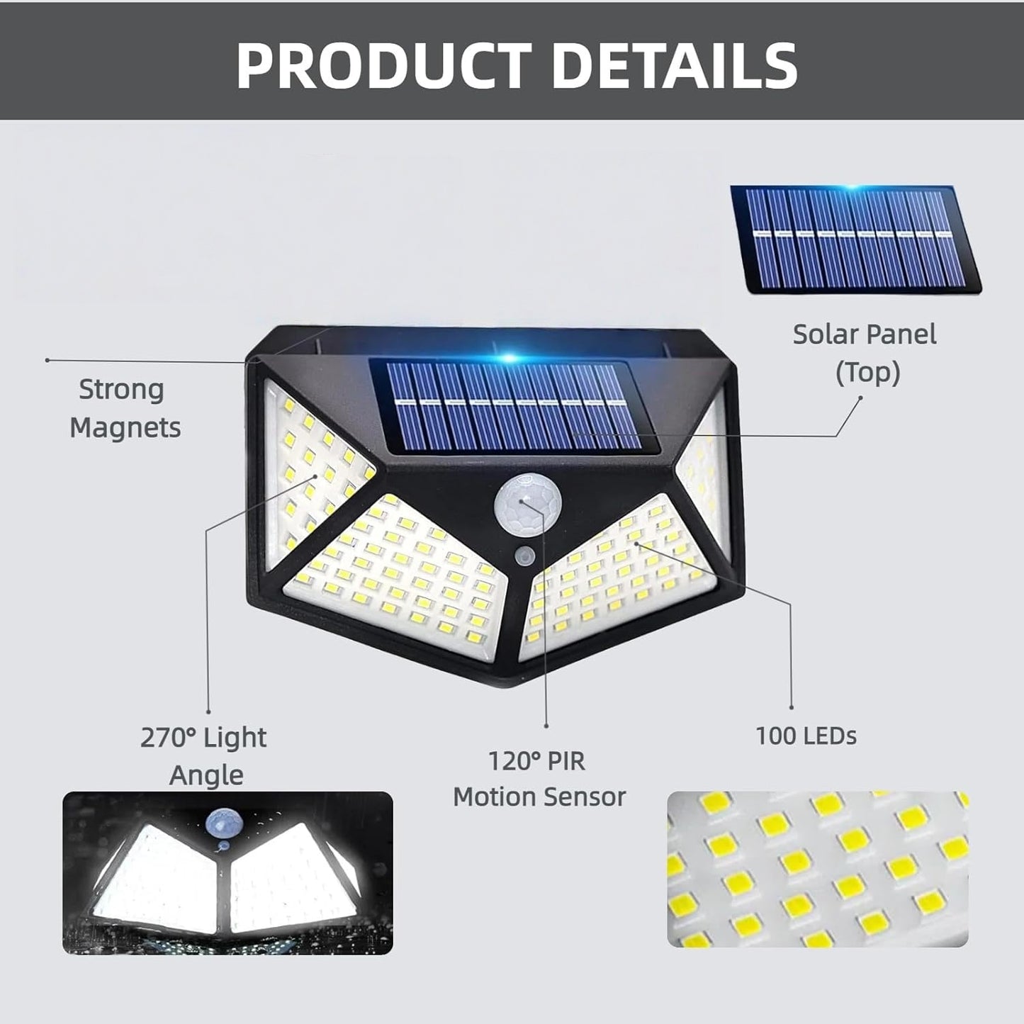 Magnetic Light Solar Lightolar Lights 150 LED, Solar Flood Light,IP65 Waterproof,LED Solar Fence Lighting for Garden Yard Patio Deck