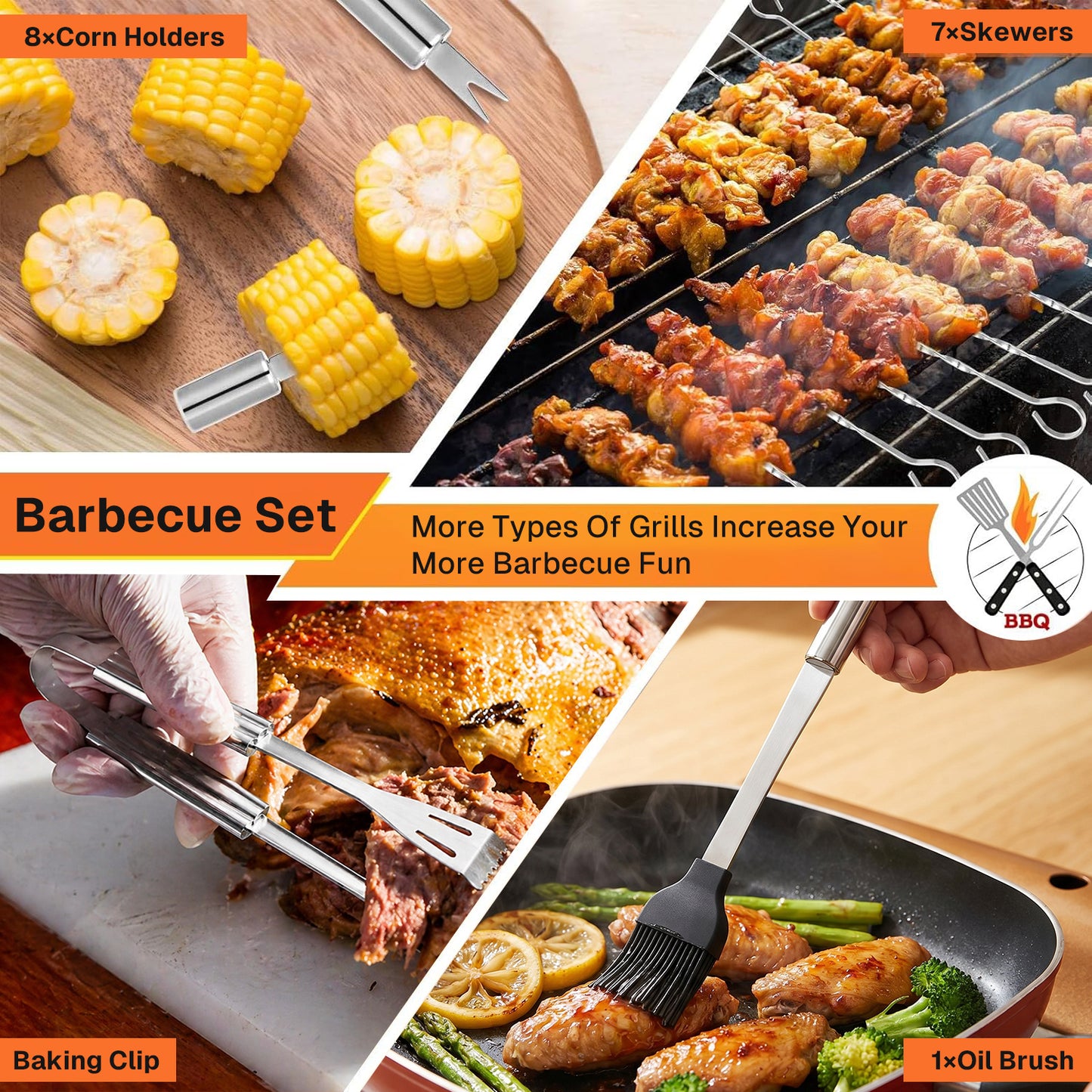 BN-LINK 20pcs BBQ Grill BBQ Accessories, Stainless Steel Grill Tools Set with Carry Bag,Barbecue Grill Accessories,BBQ Utensils,Camping & Tailgating