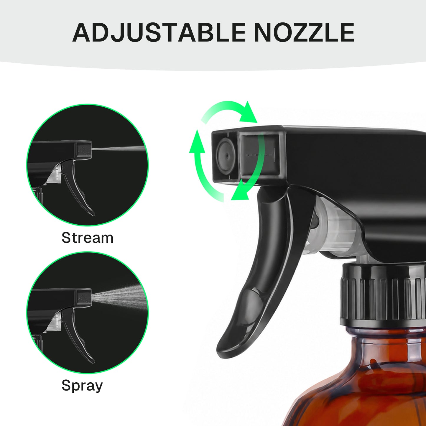 Behome 2-Pack Amber Glass Spray Bottles, 16.9 oz Refillable Spray Bottles with Adjustable Nozzles for Essential Oils, Plants, Cleaning Solutions, Hair Care