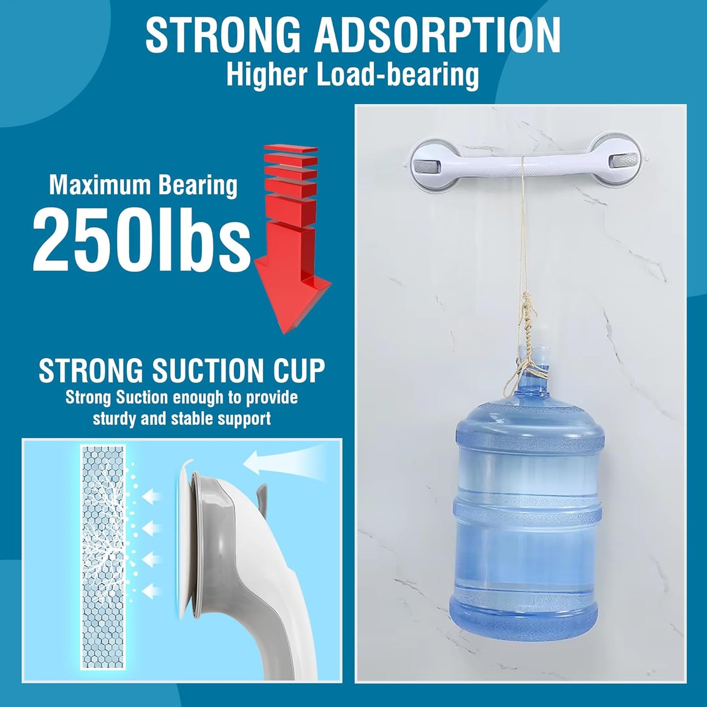 Behome 2 Pack Shower Grab Bar, 16’’ Suction Shower Handles for Bathtubs and Showers, Removable Handrails for Seniors Elderly, No Drilling