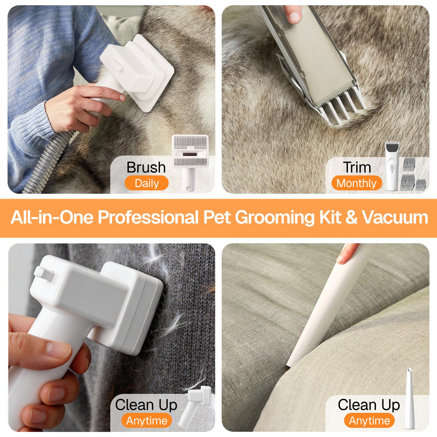 Behome Dog Grooming Vacuum, 8 in 1 Dog Grooming Kit, Pet Grooming Vacuum for Dogs with 3 Modes, 2.2L Dust Cup for Shedding Pet Hair, Home Cleaning