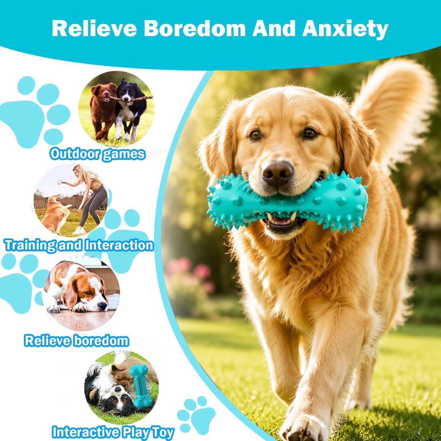 BN-LINK Squeaky Dog Chew Toy, Tough Durable Dog Toy with Toothbrush, Indestructible Dog Toy for Aggressive Chewers, Large Medium Breed, Teeth Cleaning