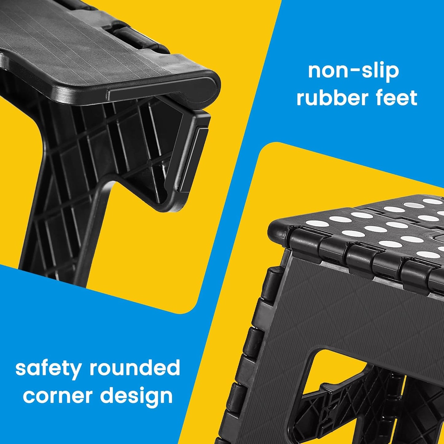 Behome Folding Step Stool, 9 Inch Non-Slip Foot Stool with Handle, Up to 300 LBS, Lightweight Foldable Step Stool for Kitchen, Bathroom, Bedroom, Outdoor, Black