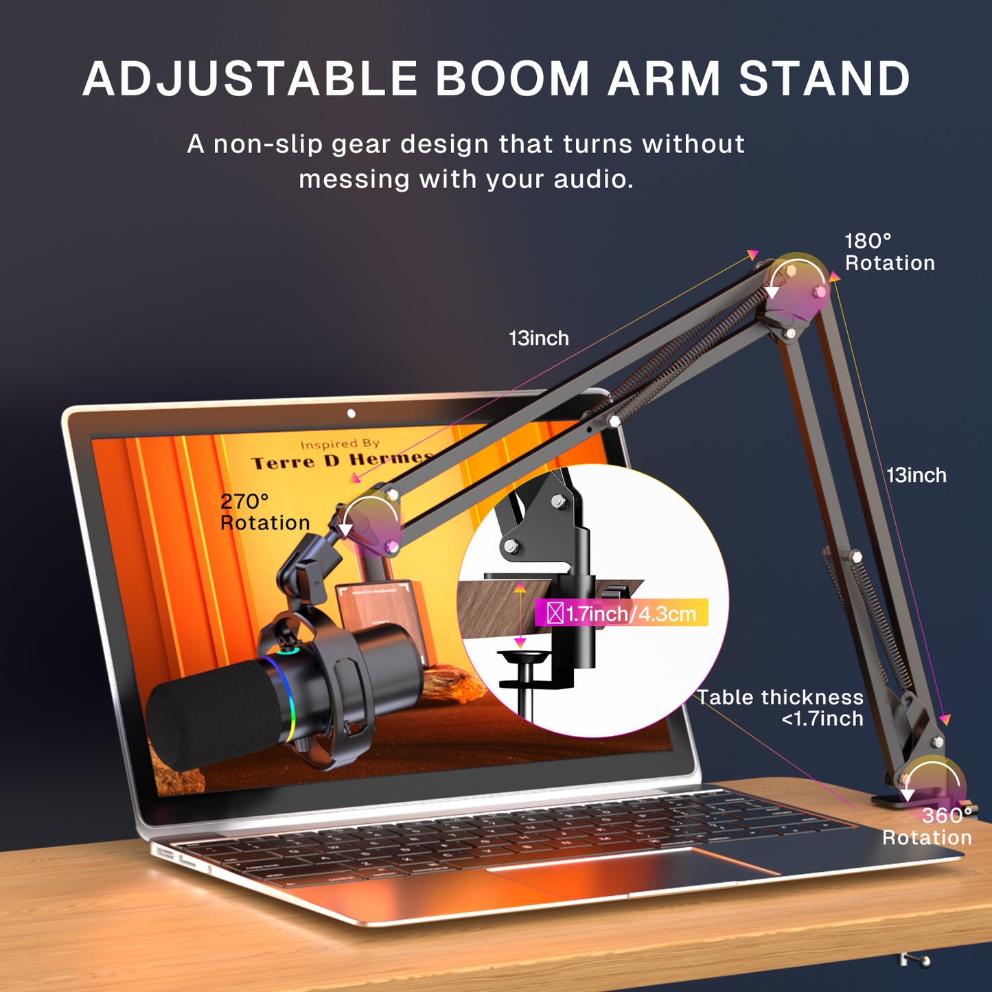 Behome 360° XLR USB Dynamic Microphone, Podcast Microphone with Boom Arm, RGB Light, Mute Indicator, Volume Adjustment,Gaming Microphone for PC, Streaming, Podcast, Discord, PS5,Black