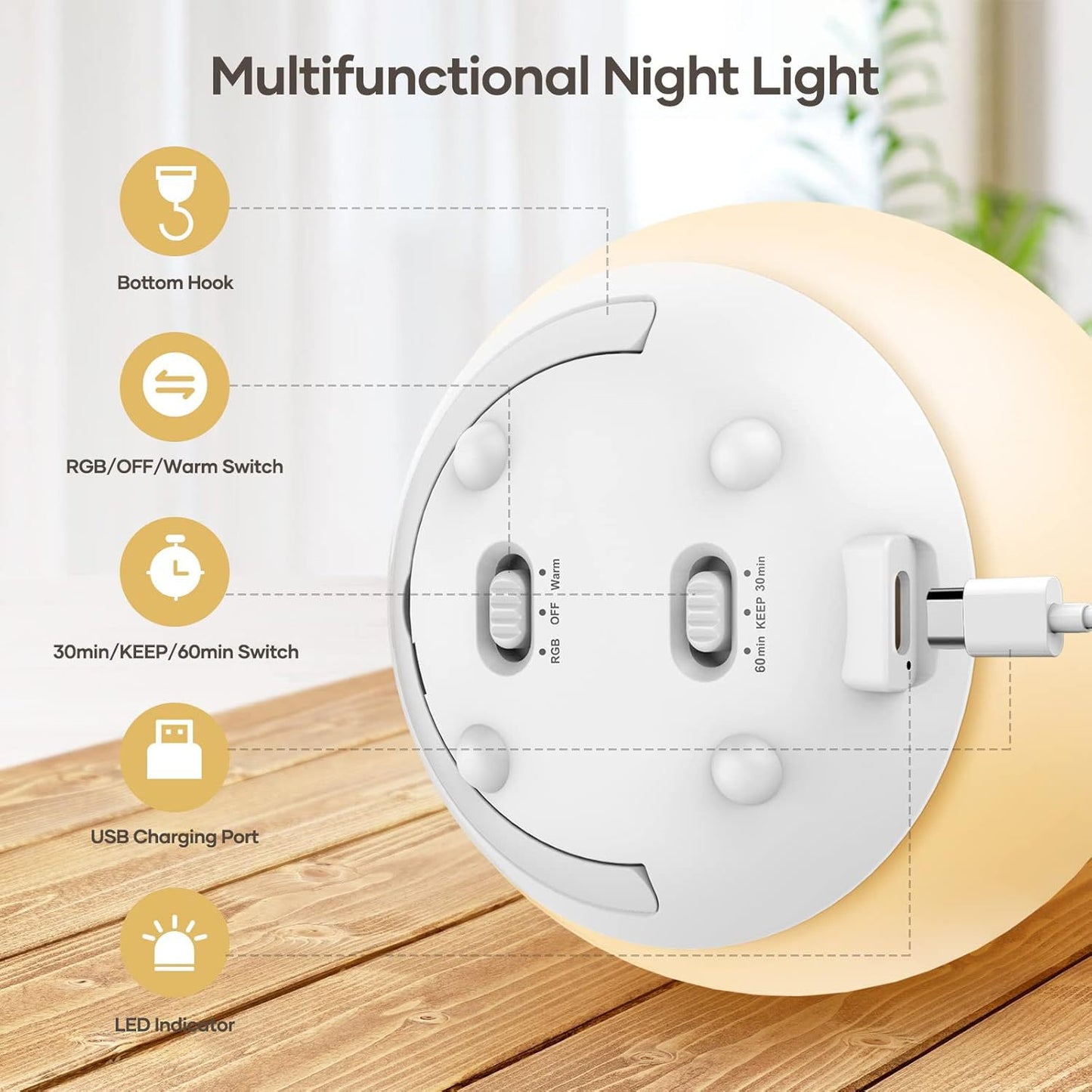 BN-LINK Egg Night Light for Nursery, Rechargeable LED Touch Lamp with 7 RGB Colors, Stepless Dimming, Egg Light for Kids' Bedroom, Reading, Travel & Gifts