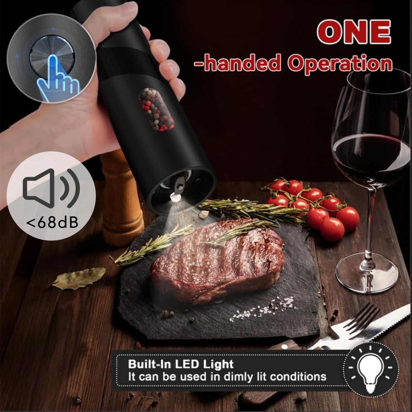 BN-LINK 2Pack Electric Pepper and Salt Grinder Set, Rechargeable Salt and Pepper Mill with LED Light, Charging Base & Adjustable Coarseness, One Hand Automatic Operation, for Kitchen, Outdoor, Black (4.7) | 103 ratings