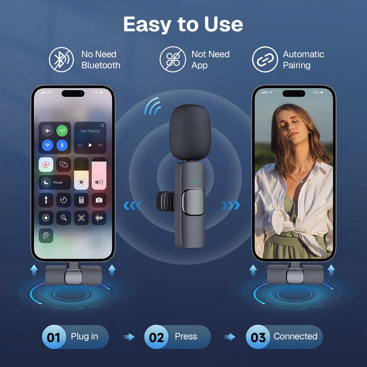 Behome Wireless Lavalier Microphone for iPhone with Storage Bag, Mini Microphone with Rotatable Clip&Denoise Recording, for TikTok, YouTube & Interviews