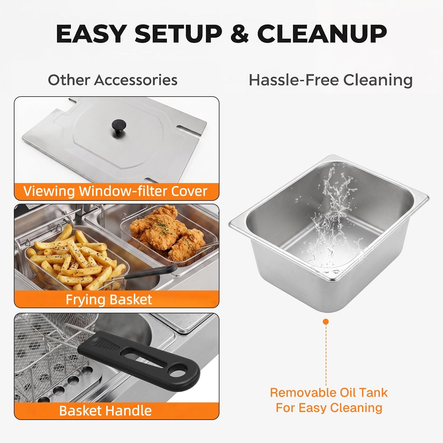 Behome Deep Fryer with 2 Baskets, 3000W 6.34QT/6L x 2 Thickened Stainless Steel Countertop Electric Oil Fryer, Easy Clean with Adjustable Temperature & Timer, Silver