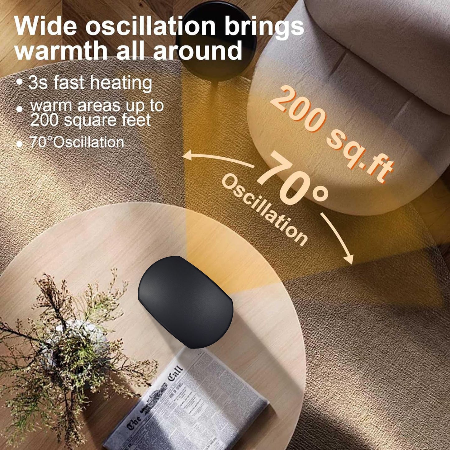 Behome Oscillating Space Heater with Remote, 1500W Portable Electric Space Heater with Thermostat & Timer, Indoor Small Heater with Heating and Fan Modes for Bedroom, Office and Indoor