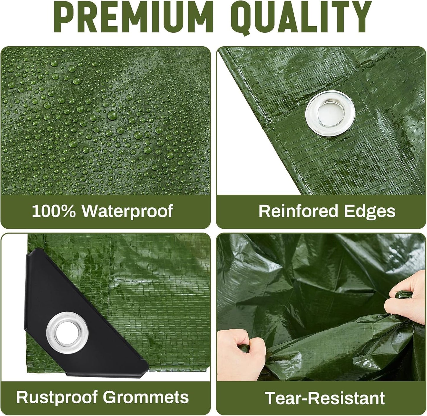 BN-LINK 9×9 Feet Tarp Cover, Waterproof & Weather Proof Multipurpose Protective Cover with Aluminum Grommets Every 6.5 ft, Heavy Duty Poly Tarp for Camping, Tent, Car, Green