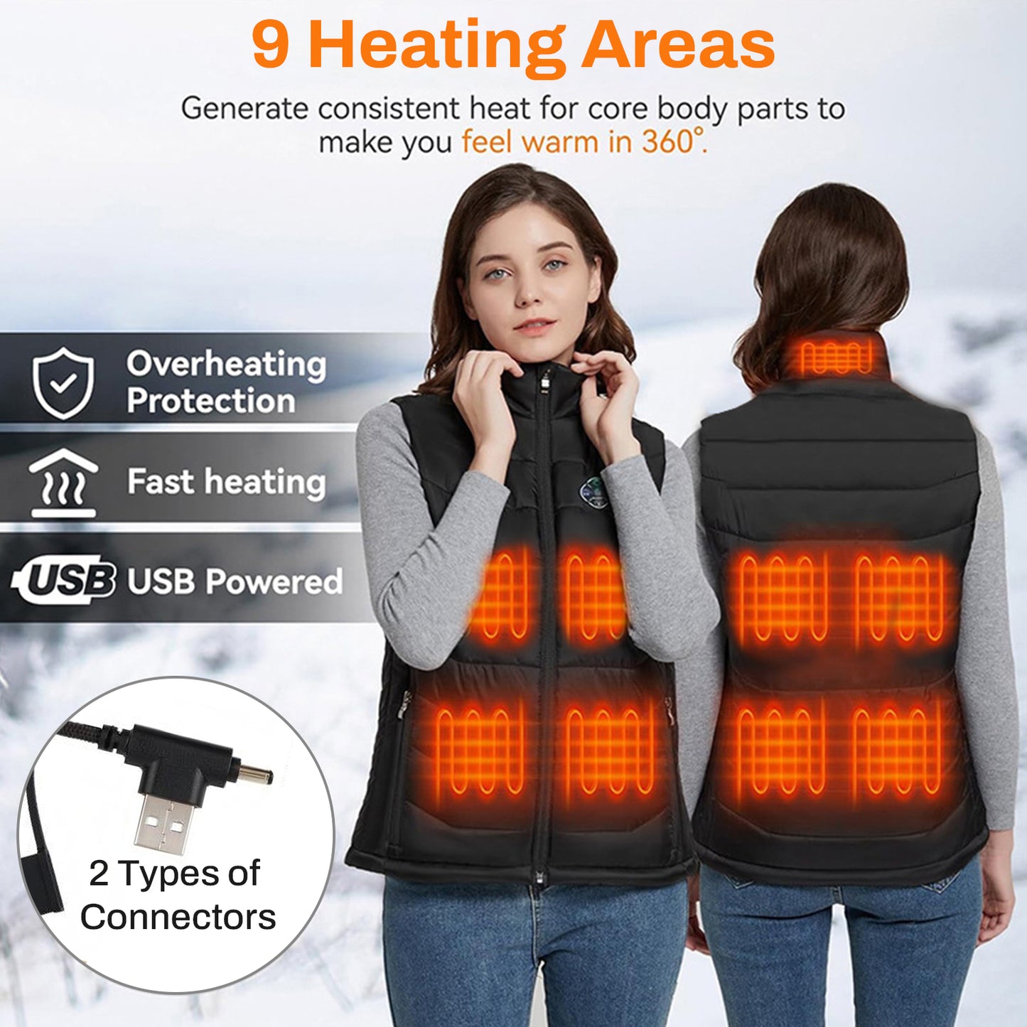 Behome Heated Vest with 3 Temperatures, Lightweight Electric Warming Heated Jacket with Heated Collar, Battery Pack Not Included