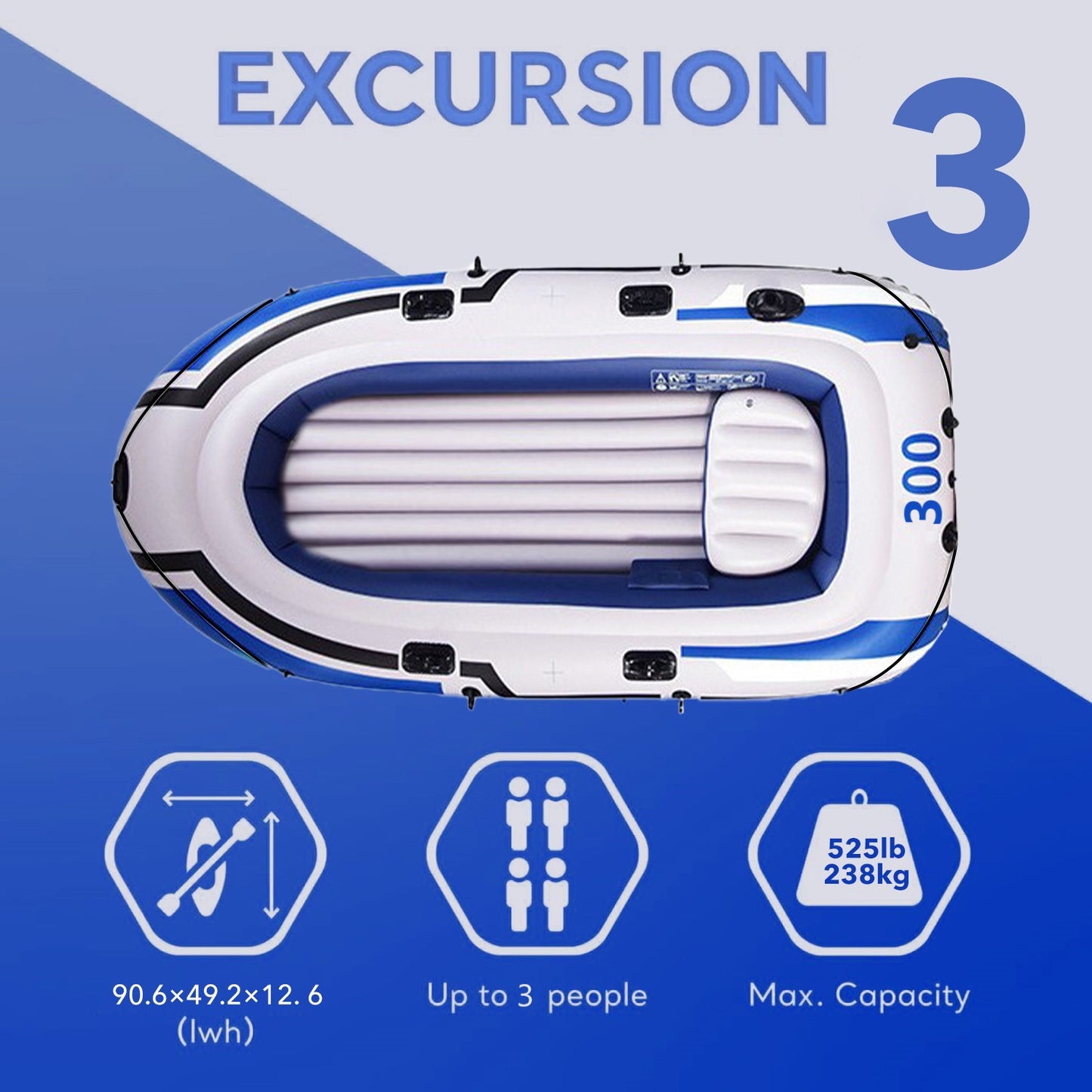 BN-LINK 3-Person Inflatable Boat Series with Seats, Inflatable Raft with a Pair of Deluxe Oars, High-Output Pump, Detachable Fishing Rod Holders, Fishing Boat for Ponds, Lakes, Rivers