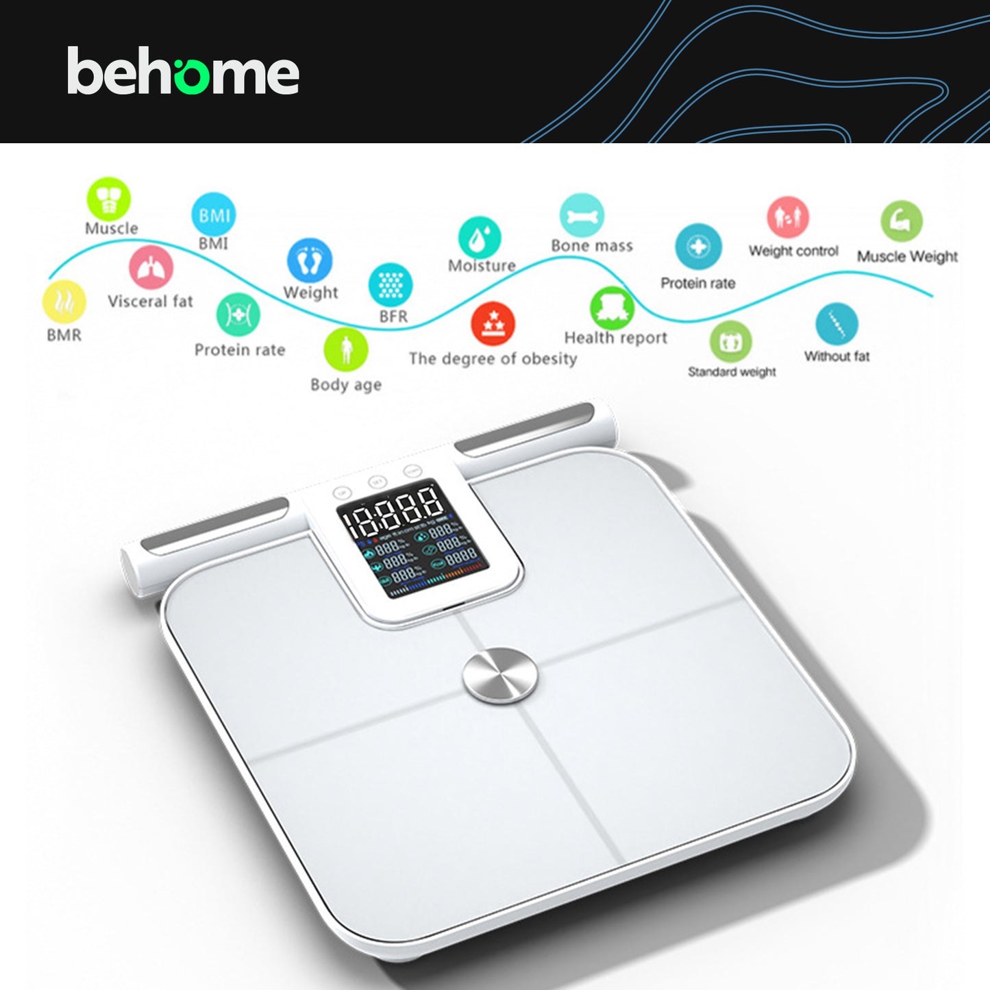 Behome Smart Scale for Body Weight, 8-Electrode Smart Body Composition Health Scale，Handle Display Screen,WiFi & Bluetooth, 24 Body Metrics, High Accuracy Bathroom Scale,White