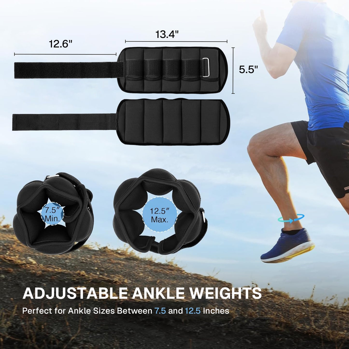 BN-LINK Adjustable Ankle Weights Set 1Pair (5lbs*2) Removable Sandbags Leg Arm Weights for Women Men,Modularized Leg Weight Straps for Yoga, Walking, Running, Aerobics, Gym