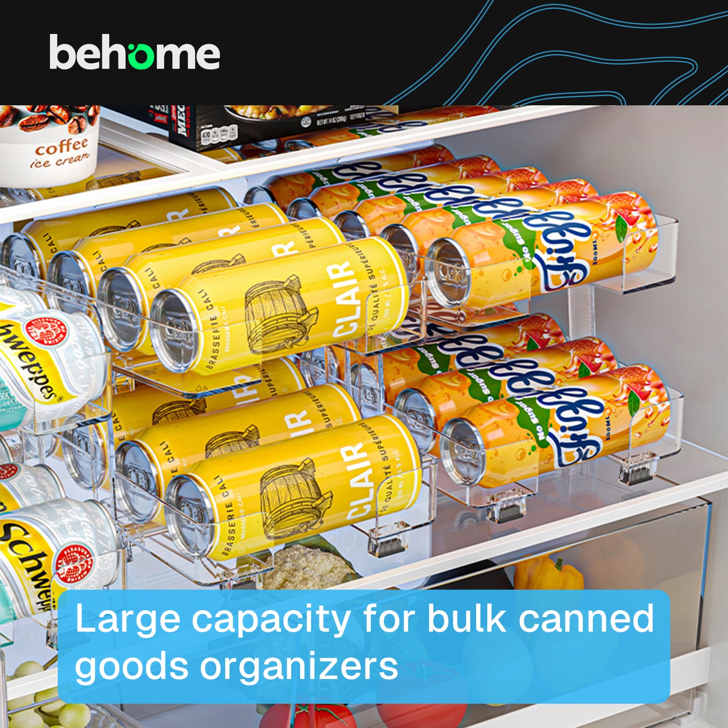 Behome 2 Pack Soda Can Organizer, Width Adjustable Soda Can Dispenser, Expandable Clear Drink Organizer for Refrigerator, Kitchen, Pantry