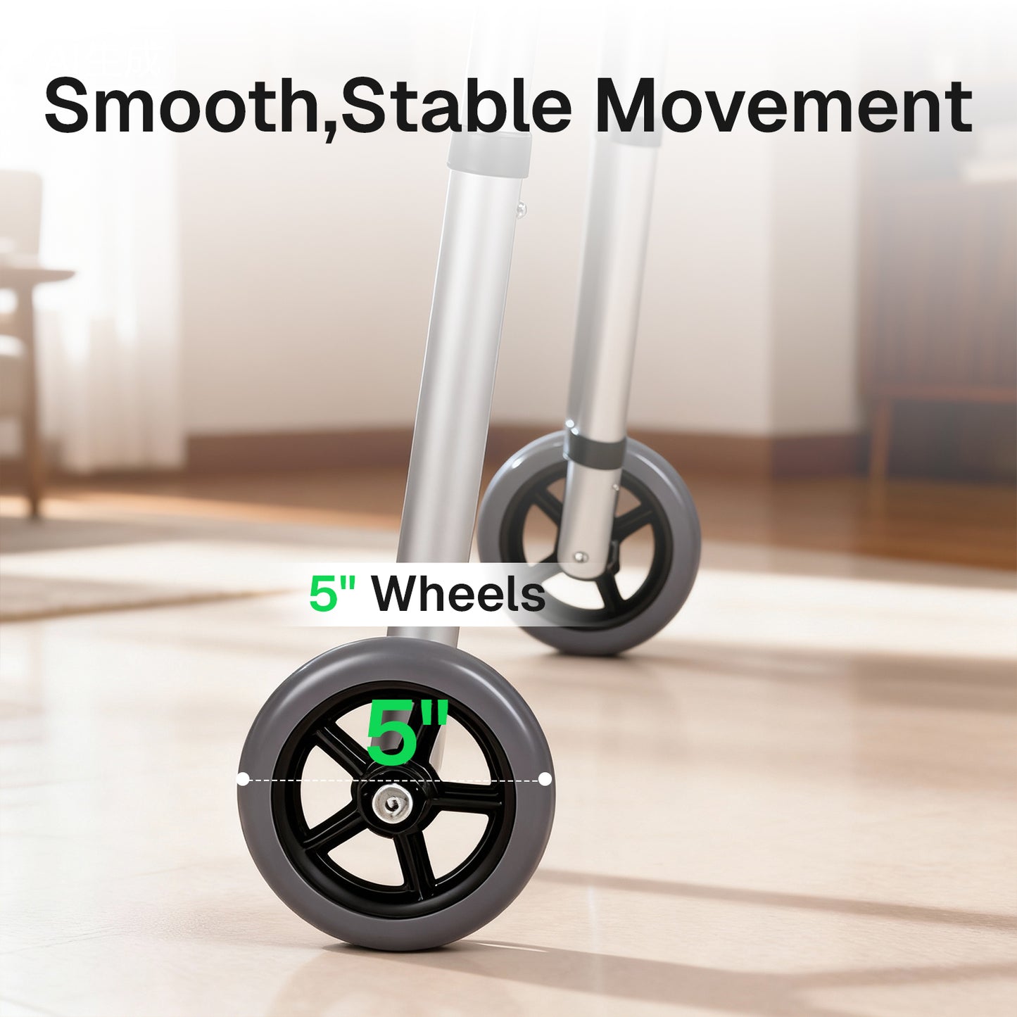 BN-LINK Walker for Senior, Folding Walker with 5'' Wheels, Adjustable Lightweight Aluminum Walker for Elderly,Disabled,Supports up to 330 lbs, Silver