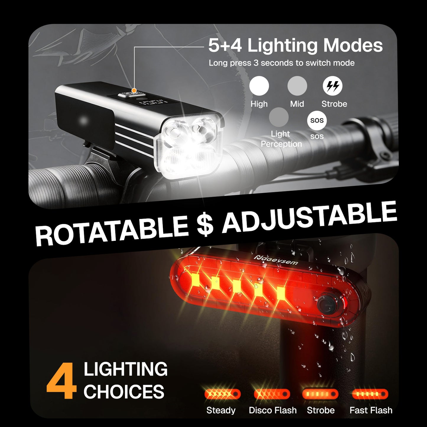 Behome Bright Bike Light for Night Riding, USB Rechargeable Bicycle Light Set, 4 LED High Brightness Bicycle Headlight Set, Waterproof Bicycle Front Headlight and Back Taillight, Aluminum Bike Access