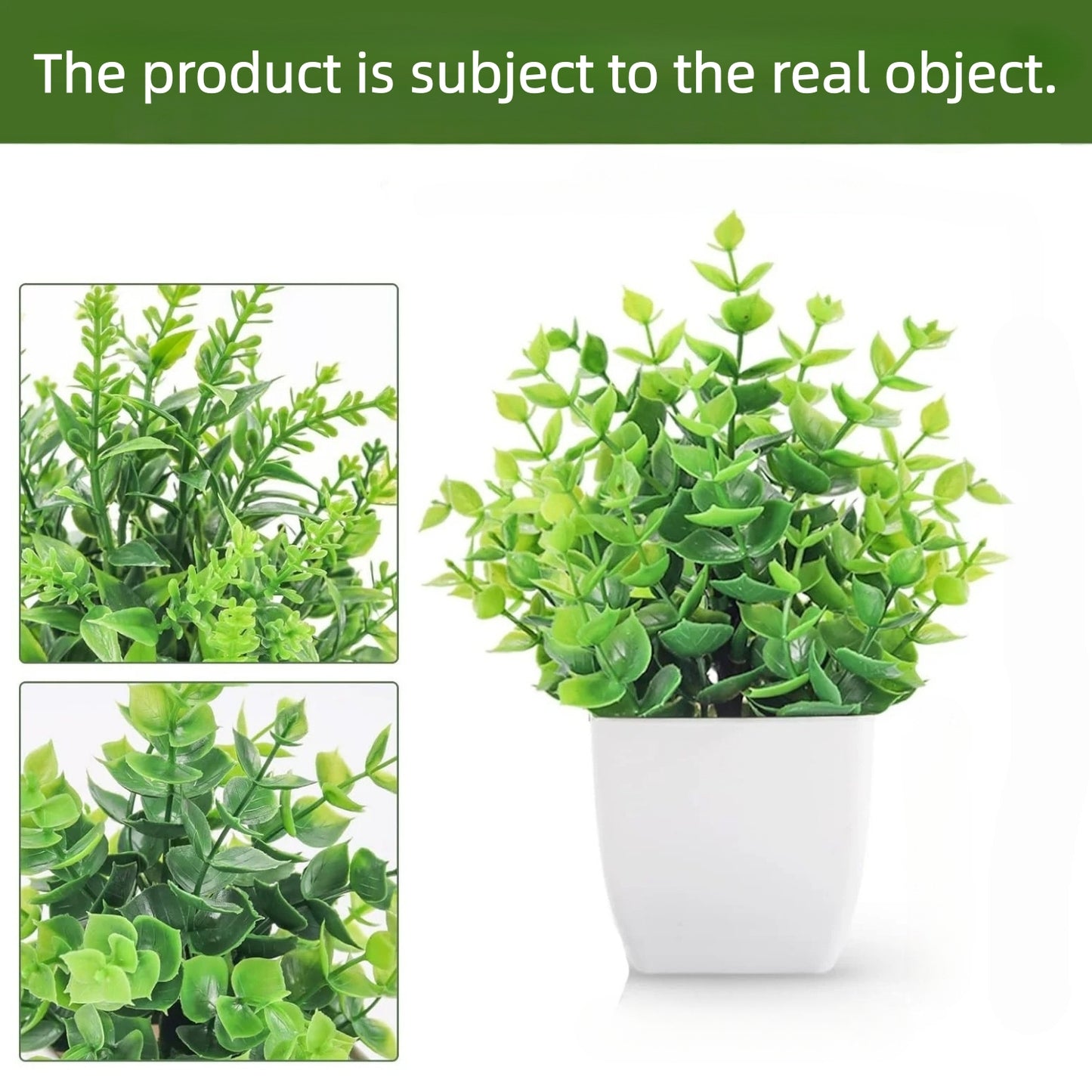 Behome Fake Plants, 4 Pack Small Fake Plants in White Plastic Pot, Mini Artificial Greenery Potted Plants for Home Decor, Green