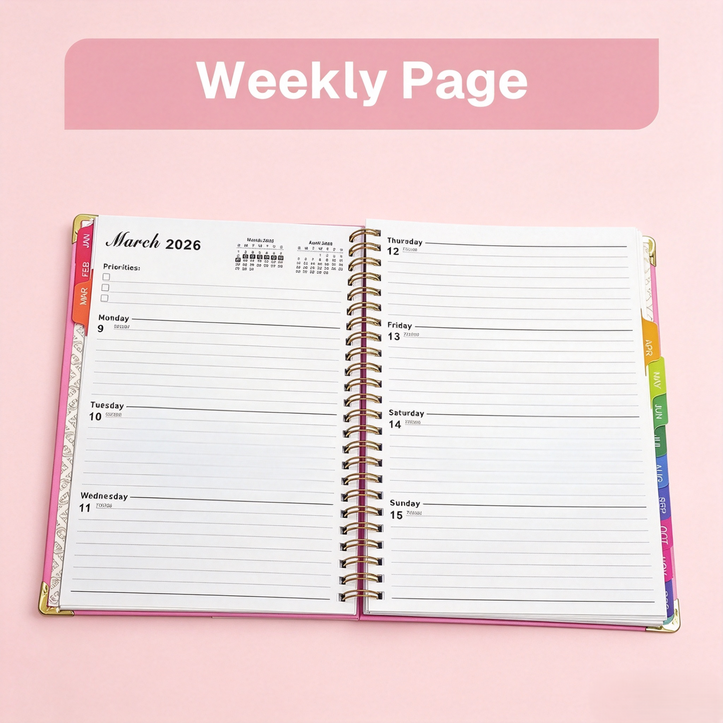 Behome Planner 2026-2027, Academic Monthly & Weekly Planner with Stickers and Tabs, July 2026 - June 2027, 8.5" x 6.5", Hardcover Calendar Planner for School & Office,Pink