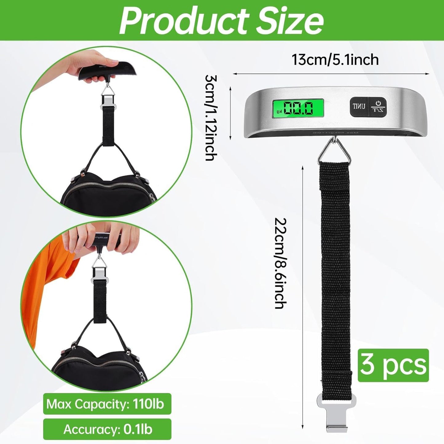 Behome Digital Luggage Scale, Hanging Baggage Scale with Temperature Sensor, Portable Travel Suitcase Weighing Scale with LCD Display, 110 Pounds, Battery Included