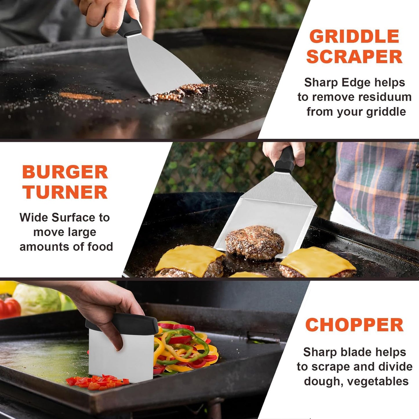 BN-LINK 33PCS Griddle Accessories Kit, Flat Top Grill Accessories with Enlarged Spatulas, Basting Cover, Burger Press & Scraper, Stainless Steel Griddle Tools for Outdoor Grilling BBQ