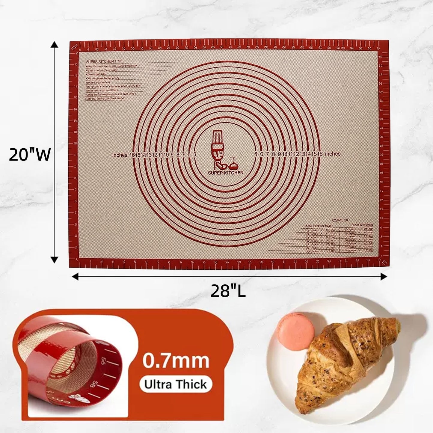 Behome Silicone Baking Mat, 28x20 Inch Extra Large Cookie Bread Rolling Mats Sheet, Non Slip Non Stick Silicone Mats for Kitchen Counter