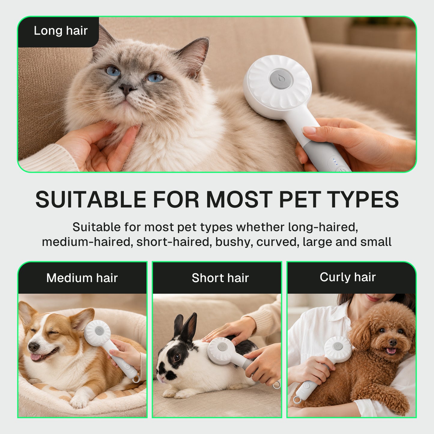 Behome Pet Steam Brush for Cats & Dogs, Self-Cleaning Cat Brush with 2 Water Spray Modes, Anti-Static Dog Brush for Shedding & Grooming