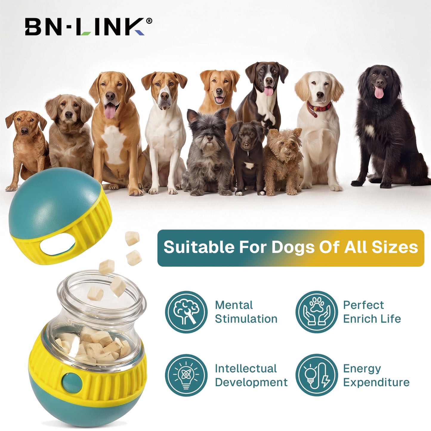 BN-LINK Interactive Dog Toys, Adjustable Treat Dispensing Dog Puzzle Toys to Keep Them Busy, Slow Feeder for All Dog Breeds, Promotes Digestion & Reduces Boredom