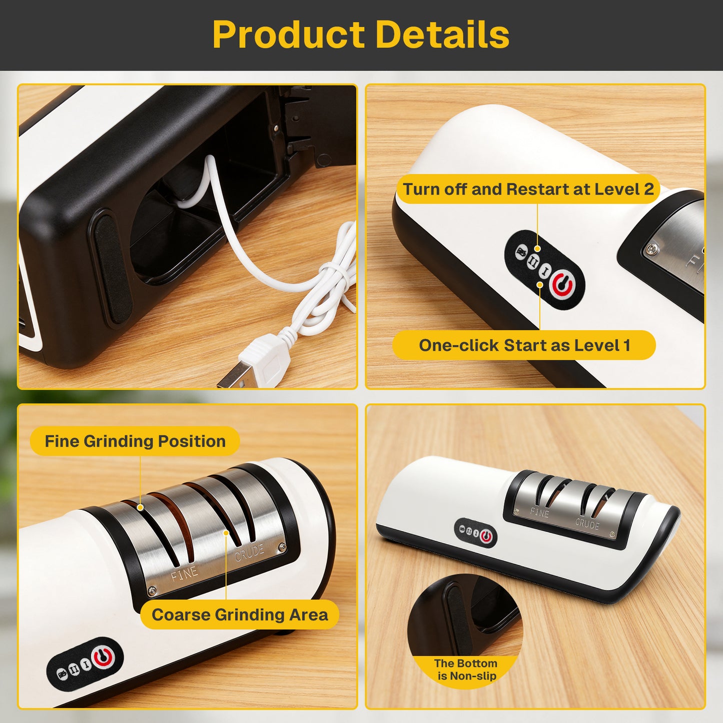 Behome Knife Sharpener, Electric Knife Sharpener for Kitchen, 2 Stages of Coarse Sharpening & Fine Polishing, Fast & Safe Sharpening for Chef Knives, Home Use & Beginners (White)