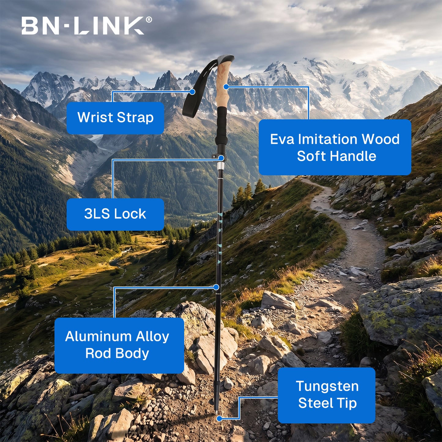 BN-LINK Trekking Poles,2 Pack Collapsible Aluminum Hiking Poles with EVA Grip & Storage Bag, Adjustable-Height Hiking Sticks for Hiking, Camping, Backpacking,Walking