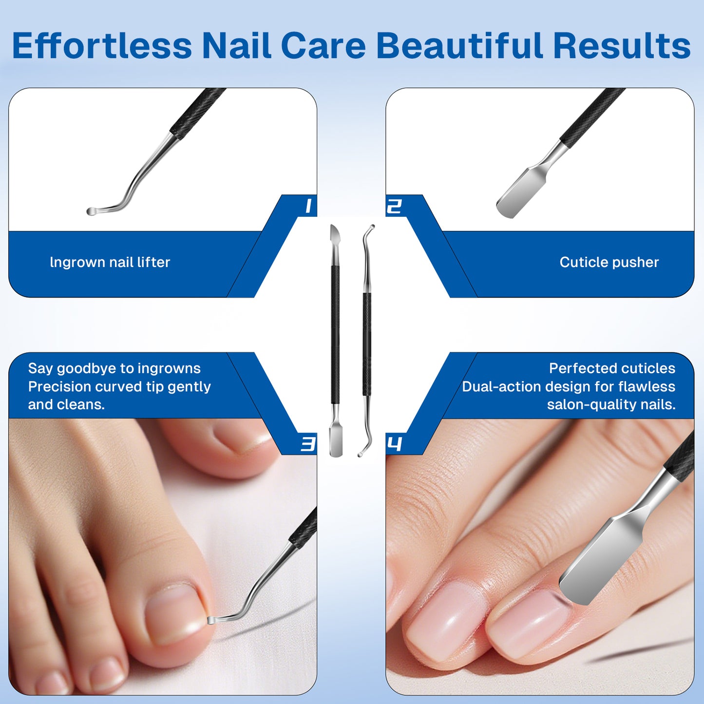 Behome Toenail Clippers for Thick Toenails, 6 Pcs Heavy Duty Nail Clipper Set for Seniors & Men, Angled Head Large Toe Nail Clippers with Wide Opening, Long Handle & Case