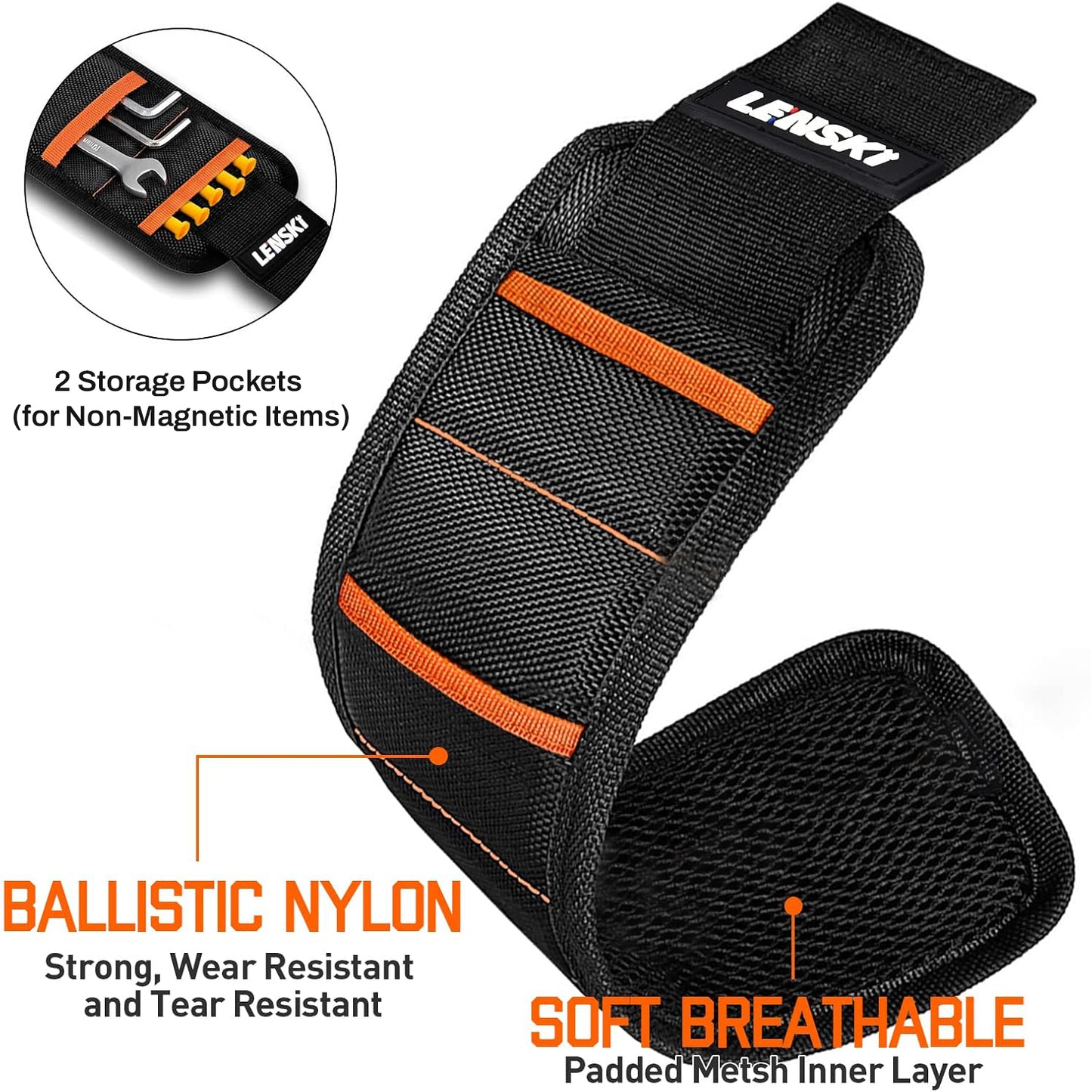 BN-LINK Magnetic Wristband for Tools, Lightweight Magnetic Wristband with 2 Pockets, 10 Strong Magnets Wrist Magnetic Holder for Holding Screws, Nails, Drill Bits