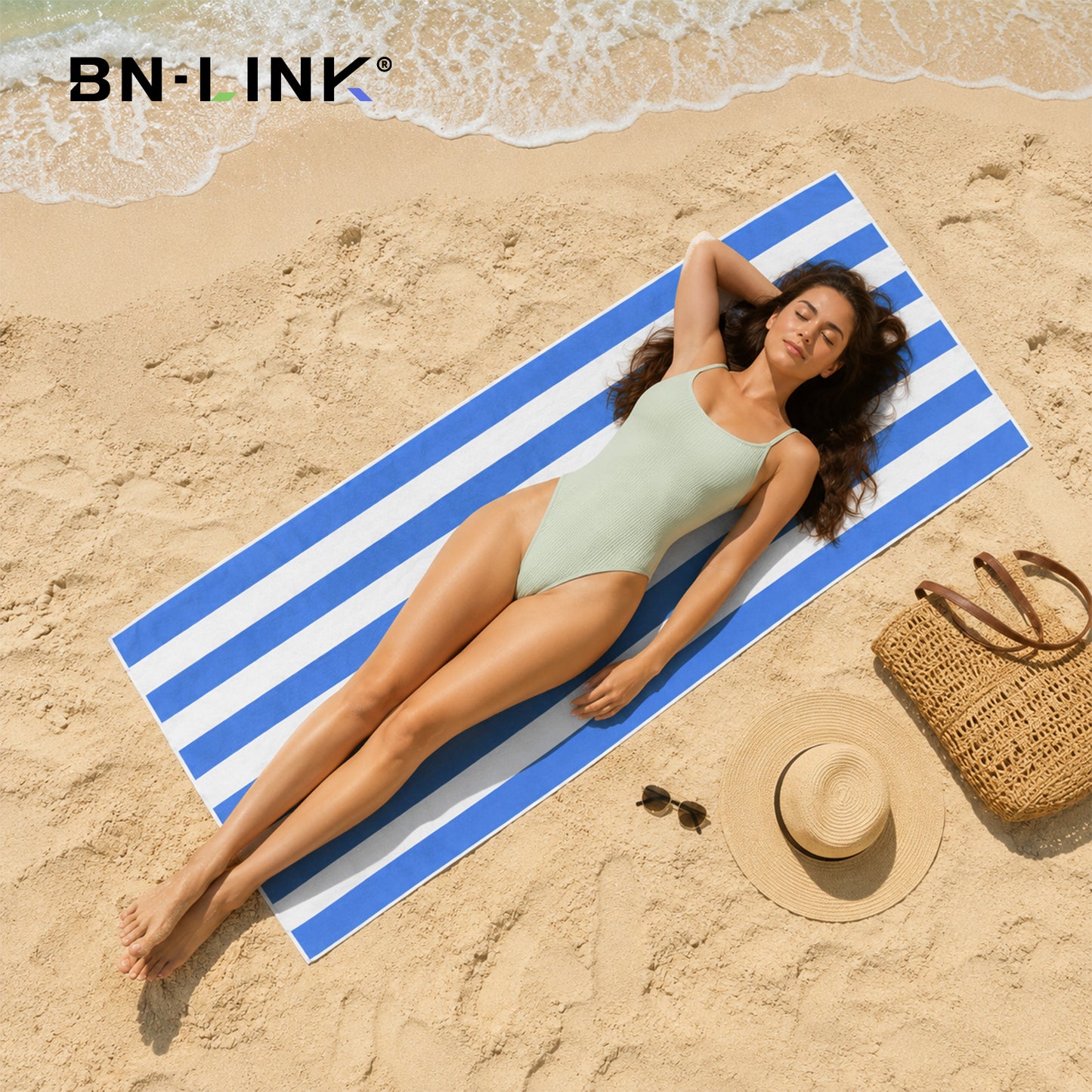 BN-LINK 4 Pack Striped Beach Towels, 29.5" x 59.1" Large Pool Towels, Super Absorbent & Quick Dry Bath Towel for Swim, Beach, Bathroom, Yoga, Hotel,Blue