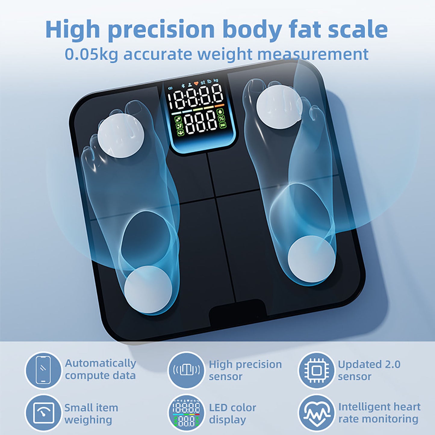 Behome Smart Body Scale, Bluetooth Digital Weight Scale with 25 Body Metrics, Large Color Display Bathroom Scale for Body Fat,Muscle Mass & More, 400 lb Capacity