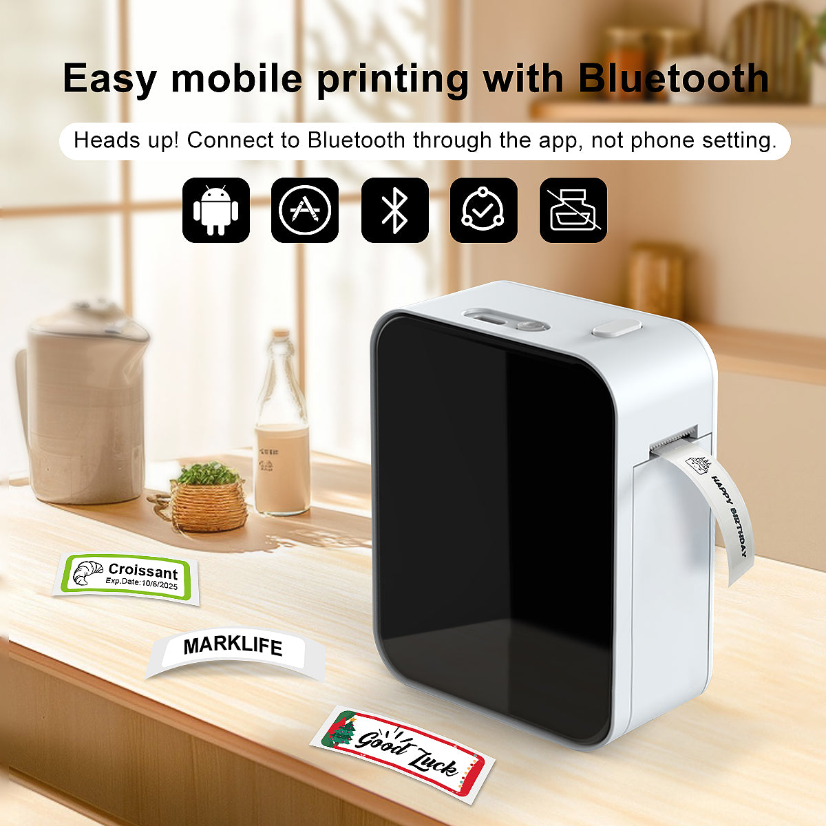 BN-LINK Label Maker Machine with Tape, Portable Thermal Label Printer with Multiple Templates, Wireless Bluetooth Label Maker for Home, Kitchen, School, Office