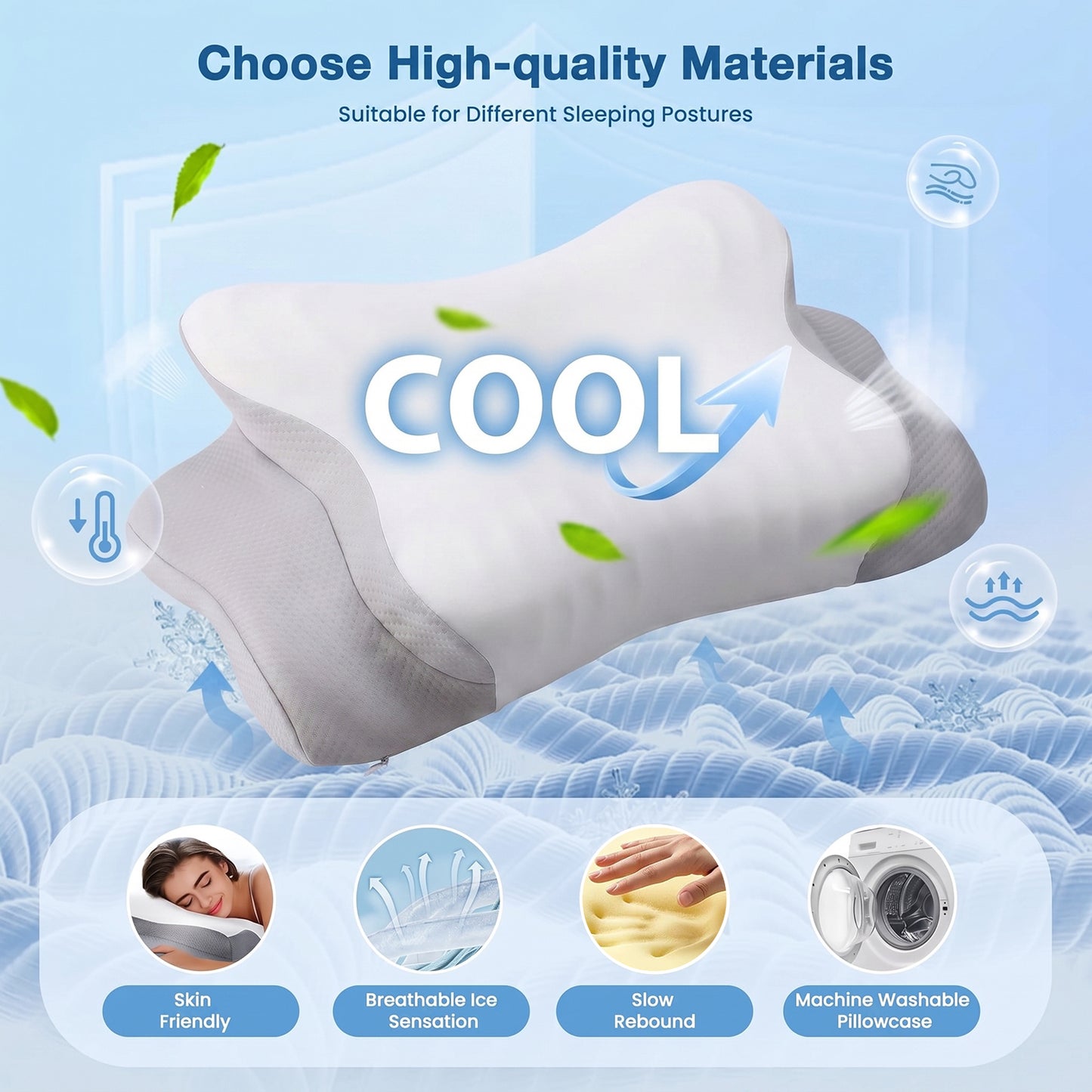Behome Cervical Pillow for Neck Pain Relief, Ergonomic Contour Memory Foam Pillows with Cooling Case, Neck Support Pillow for Side Back Stomach Sleeper